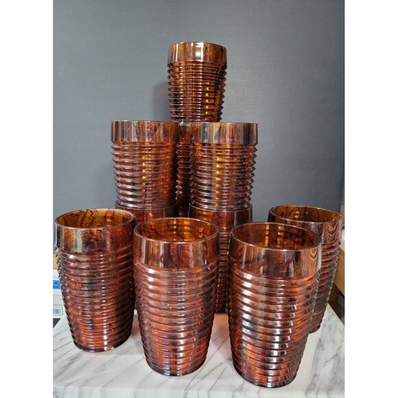 Set Of 11 Vintage Majestic Beehive Ribbed Plastic Tumblers Tortoiseshell USA - Picture 7 of 7
